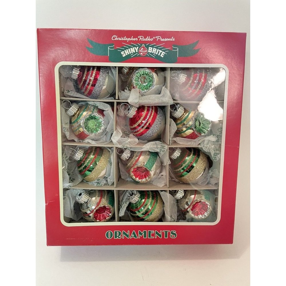 Christopher Radko Shiny Brite 12 Glass Ornaments 1940's Design Rounds & Indents